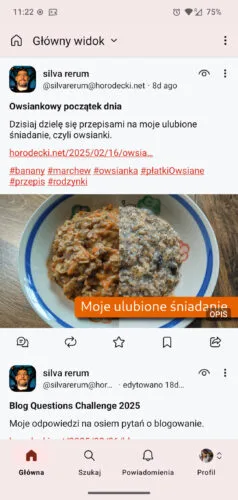 Główny widok z jasnym motywem i czerwonym schematem kolorów. Odnośniki są czerwone, paski bladoczerwone, prawie różowe.