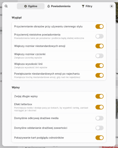 Odświeżone preferencje Tuby. Sekcja wygląd to tylko 6 pozycji.