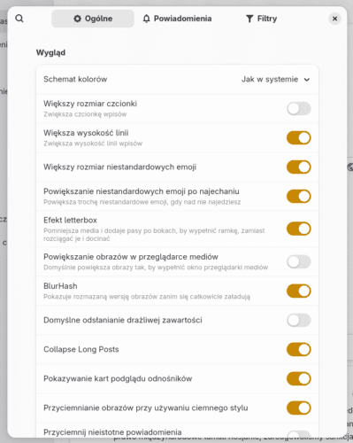 Poprzedni układ Preferencji w Tubie. W dziale wygląd znajduje się 13 opcji. 