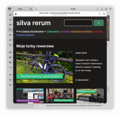 Okno Tuby z otwartą w wewnętrznej przeglądarce stroną niniejszego bloga.