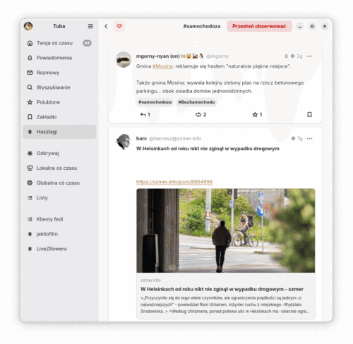 Strona hasztagu #samochodoza. w lewym górnym rogu znajduje się czerwona ikonka serduszka.