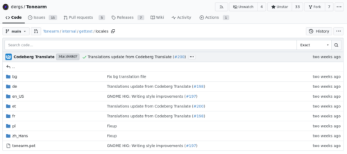 Repozytorium programu Tonearm w serwisie Codeberg.