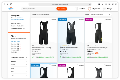 Kolejne wyszukiwanie sporych kolarskich portek, tym razem na centrumrowerowe.pl