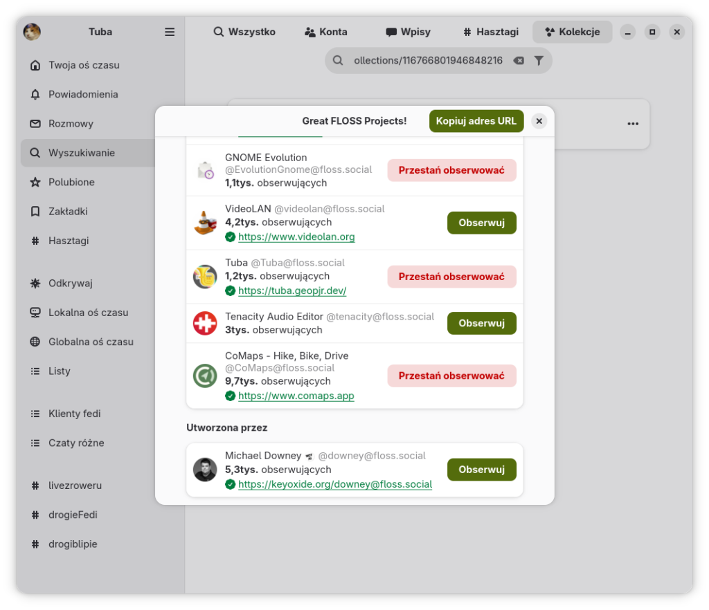 Kolekcja „Great FLOSS Projects!”, a na niej m.in. GNOME Evolution, VideoLAN i Tuba.